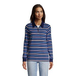 NWT LANDS' END LONG SLEEVE QUARTER ZIP SWEATSHIRT DEEP SEA NAVY MULTI STRIPE S/P